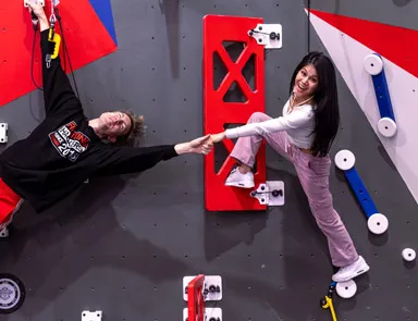 Chad Wild Clay and Vy Qwaint on the Climbing Wall at Spy Ninjas HQ
